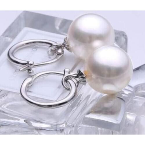 Free shipiing AAA 10-11mm white south sea natural round pearl earring white 925silver