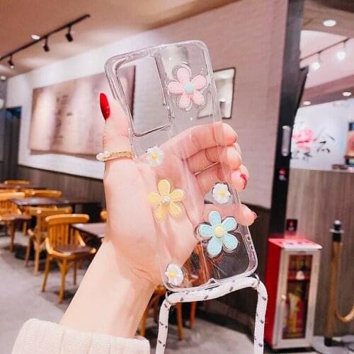 Sparkle Glitter Stars Phone Case For MATE 20 30 10 9 40 PRO LITE P 40 30 P20 Necklace Lanyard TPU Soft Clear Back Cover
