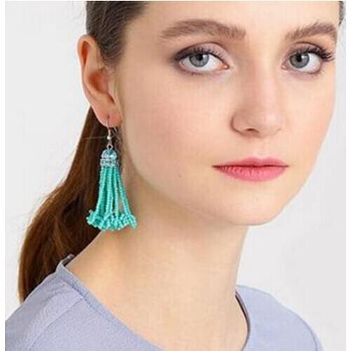 Bohemian Gypsy Vintage Handmade Long Earrings Seed Stone Tassel Drop Earrings for Women Fashion Bijoux Jewelry Statement Earring