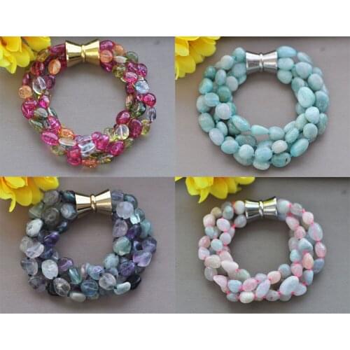 Z11013 4Row 8" 13mm Natural Baroque Gemstone Bracelet Magnetic