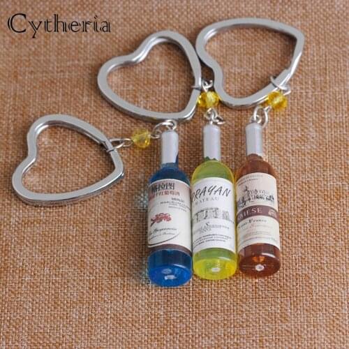 Simulation bottles keychains cocktail key chains beer keyring colorful water car Key Ring holder beverage bottle drink love gift