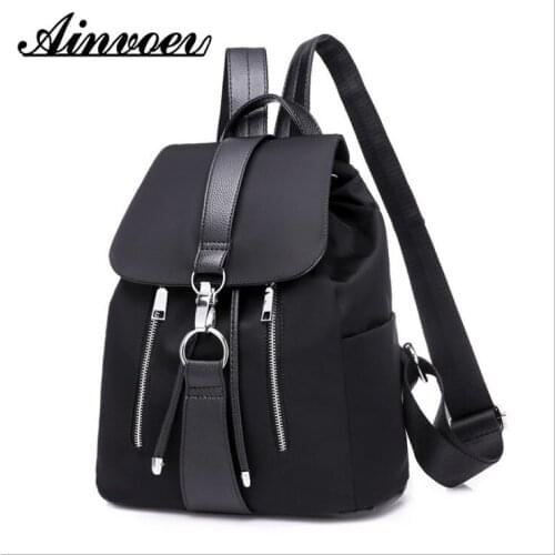Ainvoev Black Female Backpack Fashion Women Backpack School Bags For Teenager Girls Nylon Zipper Lock Design