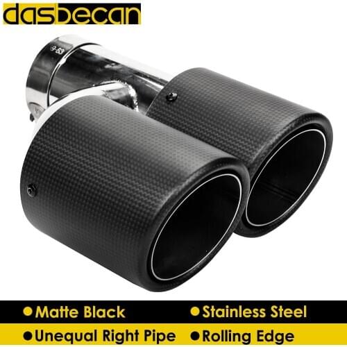 Dasbecan Unequal Matte Carbon Fiber Exhaust Pipe Car Dual H Model Muffler Exhaust Tips for AK Stainless Steel End Tip Universal