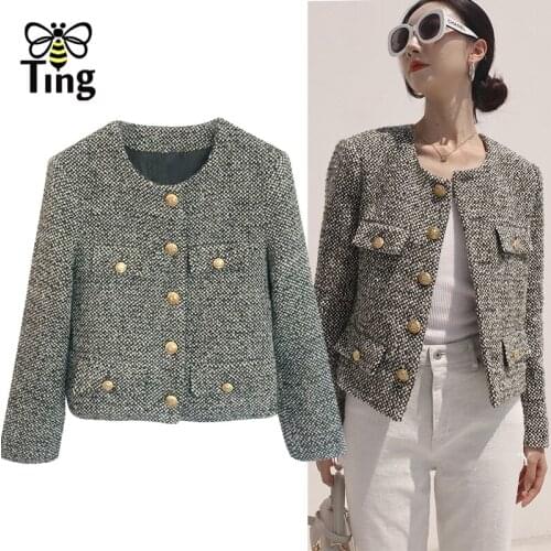 Tingfly Designer Fashion Autumn Winter Single Breasted Button Short Jackets Coat High Quality Tweed Slim Outerwear Zaful Casaco