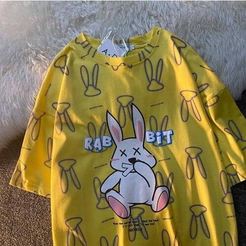 Printing T-shirt Summer Short-Sleeved Round Neck Mens Fashion Loose Cotton All-match Style INS Lovers Student BF