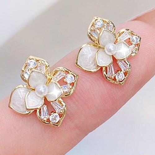 JUWANG 2021 Trendy Exquisite Flower Ear Stud For Women Luxury Charm Earring All-Match Daily Wedding Romantic Sweet Accessories