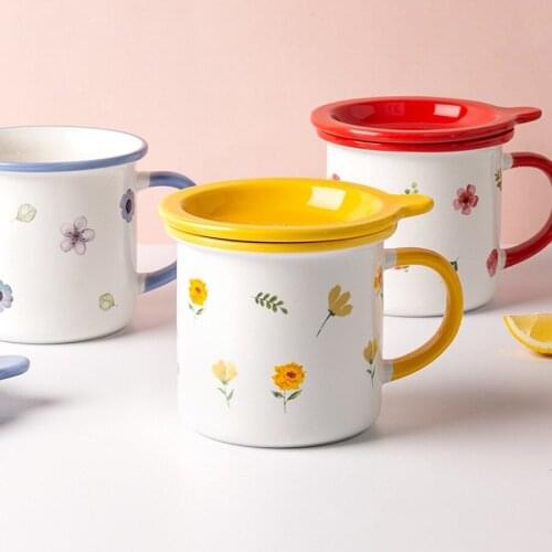 Ceramic Coffee Mug with Lid and Spoon Lovely Breakfast Tea Cup Creative Chinese Style Tazas De Cafe Creativas Cold Cups and Mugs