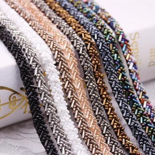 Beautiful 1yardS Width 0.7CM glass beads handmade beaded lace trims DIY wedding dress collar jewelry headwear accessories ribbon