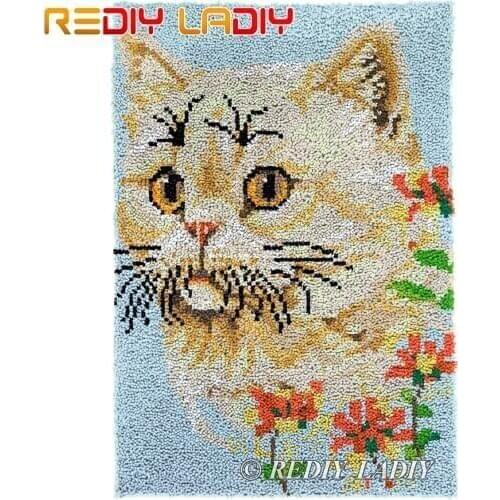 Latch Hook Kits DIY Carpet Rug Yellow Cat Plush Wall Tapestry Kits Crochet Floor Mat Thick Yarn Cushion Arts & Crafts 60*85cm