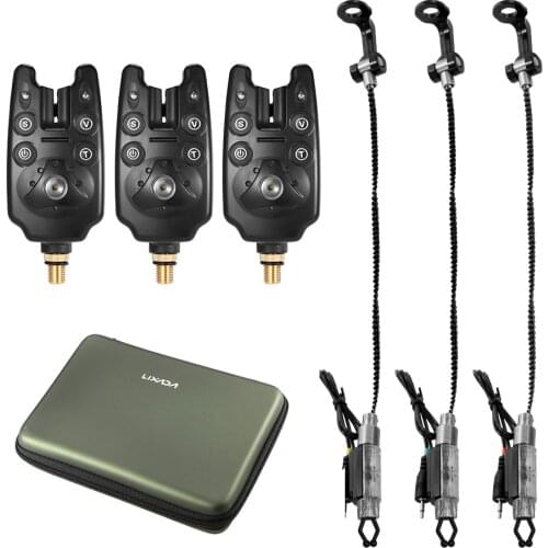 Lixada Wireless LED Fishing Bite Alarms Set Fishing Alarm Kit Indicator Alert Bell Receiver Fishing Tackle with Zippered Box