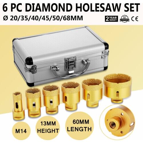 Diamond Hole Saw Set Of 6 Professional Diamond Hole Cutters Dimante Coating 0.8 1.4 1.6 1.8 2 2.7Inch