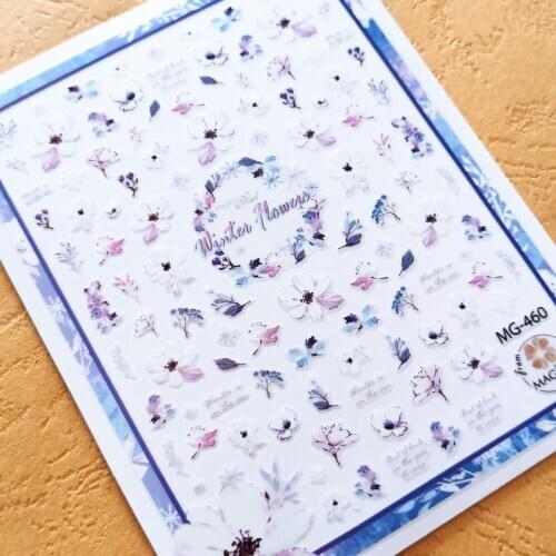 Newest MG-460 flower design 3d nail manicure back adhesive decal decoration design nail art sticker