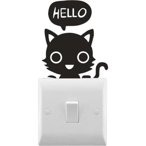 Novelty Cat Saying Hello Small light switch Sticker Novelty Sleeping Small light switch Decal Vinyl Removable Wall Decor C516