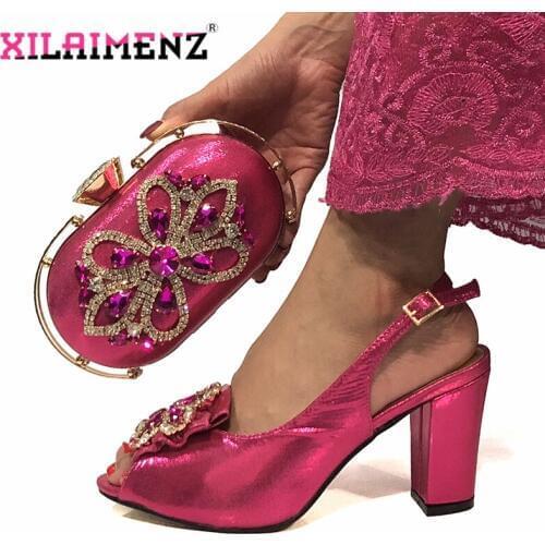 2020 Special Design New Coming 2020 High Quality Women Shoes and Bag Set Italian Lady Matching Shoes and Bag in Fuchsia Color