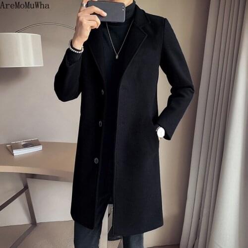 AreMoMuWha 2020 Autumn New Woolen Coat Mens Trendy and Casual Korean Style Woolen Coat Fashion Slim Mid-Length Trench Coat 1465
