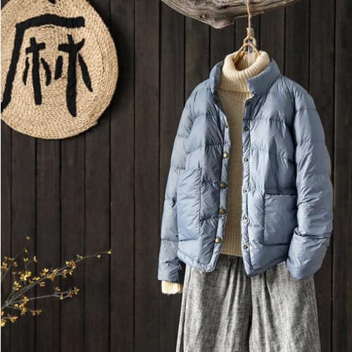 Autumn Winter 2021 Women Stand Collar Short Down Coat 90% White Duck Down Ladies Ultra Light Parka Loose Windproof Outwear Q92