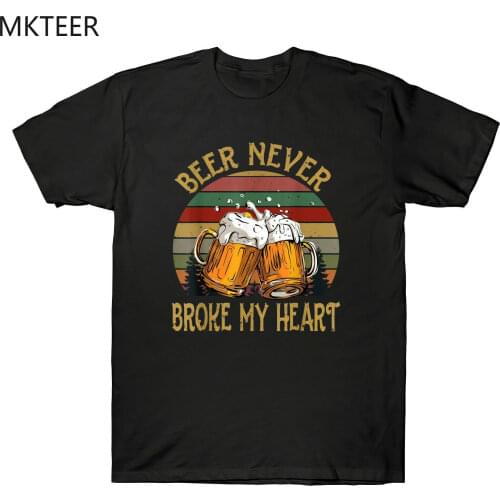 Beer Never Broke My Heart Vintage Funny Drinking T-shirt Mens Black Tee Streetwear Printed T-shirts Men Summer Casual Tops Tees