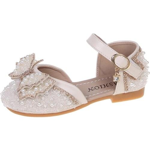 Girls Casual Shoes 2021 New Spring Autumn Childrens Pearl Princess Shoes Bow Kids Soft-soled Shoes Non-slip Fashion Cute 26-35