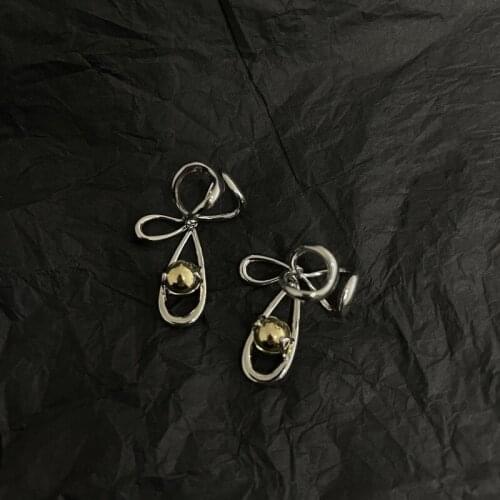 Origin Summer Chic Hollow Out Metallic Bowknot Dangle Earrings for Women Gold Beads Contrast Color Knotted Earrings Jewelry