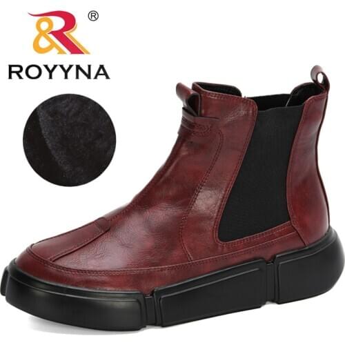 ROYYNA 2020 New Designers Ankle Boots Flat Shoes Women Autumn Winter Snow Plush Boots Ladies Elasic Band Footwear Botas Mujer