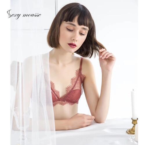 Sexy mousse Bra Pantie underwear lingerie for woman thin cup bra lace triangle cup without steel ring eyelash comfortable cotton