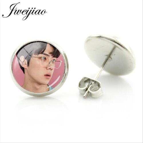 JWEIJIAO Hot EXO Earrings Boys-Band Album Photo Stud Earrings Glass Cabochon Jewelry Brinco Bijoux EX11