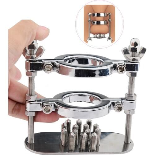 Ballstretcher Metal Spike Penis Ring Clamp Male Chastity Training Device Steel Cock Ball Crusher Stretcher Lock Scrotum Sex Toys