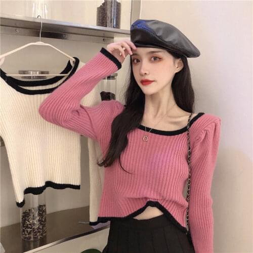 Woman Sweaters Femme Chandails Sweater Female Loose-Fitting Pullover round-Neck Slim-Fit Sexy Top Pull Hiver