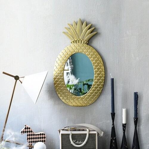 Vintage pineapple geometric pattern golden wall decoration mirror bedroom dressing mirror window model decoration WJ606