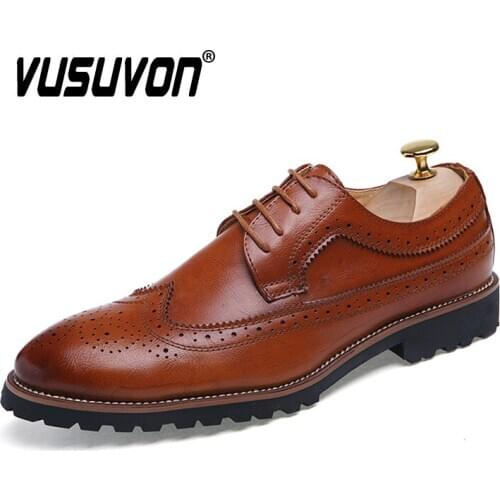 Мужские кожаные туфли VUSUVON China At AliExpress