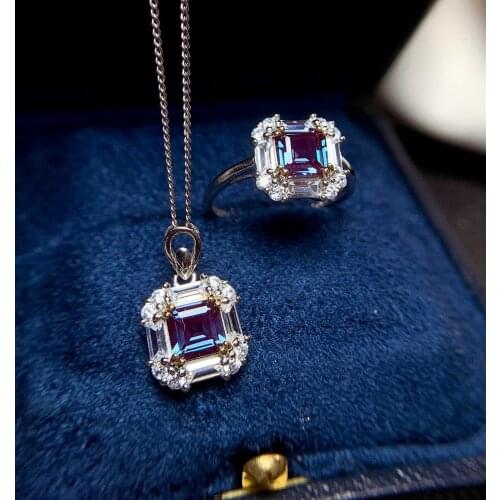 Sterling Silver 925 Rings For Women Alexandrite Ring Pendant Luxury Party Cocktail Ring Silver