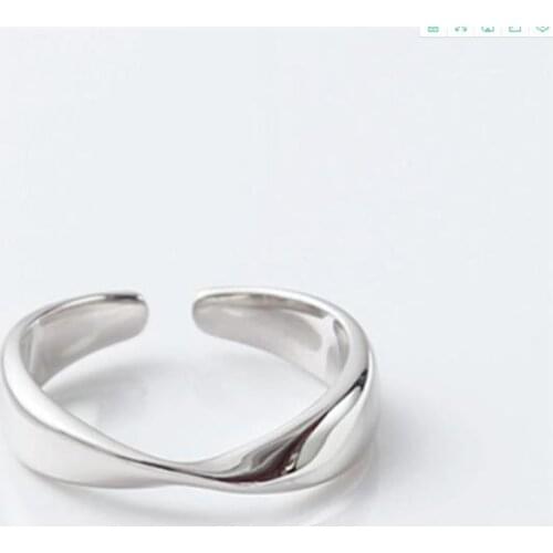 Season Gate 925 Sterling Silver Simple Personality Geometric Irregular Shape Wave Adjustable Size Open Ring SR152