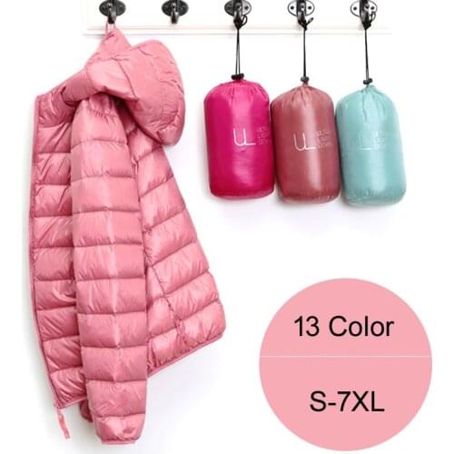 Women Winter Coat Ultralight Duck Down Thin Jacket Hooded Puffer Jackets Windproof Padded Parkas Female Portable Outerwear