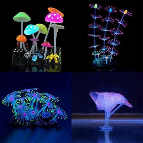 Aquarium Decorations Glowing Mushroom Glowing Coral Ornaments for Fish Tank Decorations(4 Pieces)