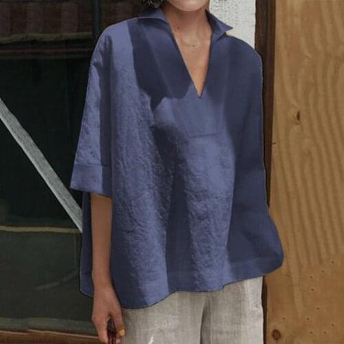 Women Blouses Summer Casual Solid Color Deep V Neck Half Sleeve Loose Shirt Blouse Top блузка женская ropa de mujer 2020