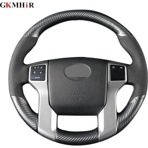 GKMHiR DIY Steering Wheel Cover Black Carbon Fiber Leather Car Steering Wheel Cover for Toyota Prado 2010-2016