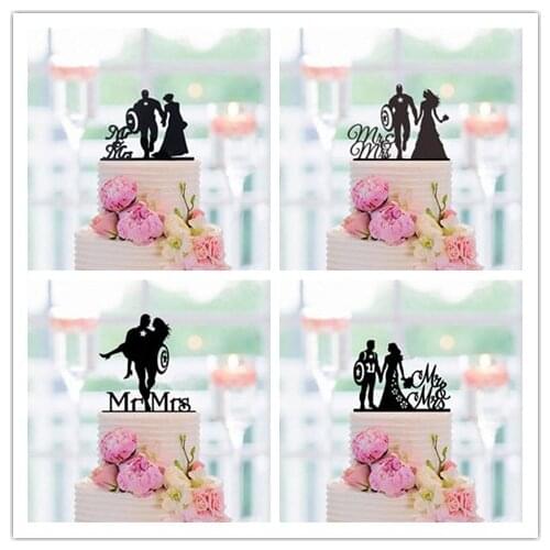 Black acrylic bride and groom wedding cake topper mr and mrs engagement anniversary cake toppers party decoration cake
