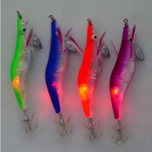 1PC LED Electronic Luminous Shrimp Squid 10cm Night Fishing Squid Jigs Lure Bass Bait Fish Tackle Equipment Accessory Wobbler