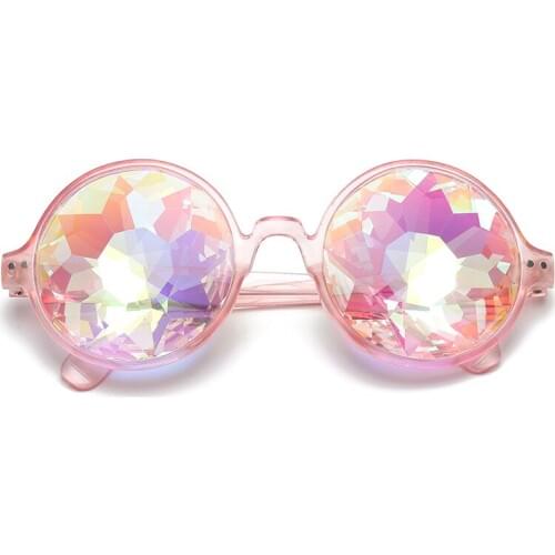 Kaleidoscope psychedelic Sunglasses Women Retro Round Crystal Lens Prism Round Glasses Lady Gaga Celebrity Cosplay Party Dance
