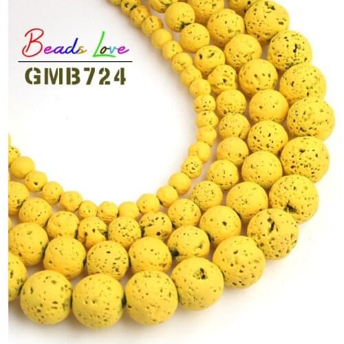 4-10MM Natural Stone Dark Yellow Volcanic Rock Rubber Round Loose Lava Stone Beads for Jewelry Making Diy Bracelet Necklace 15