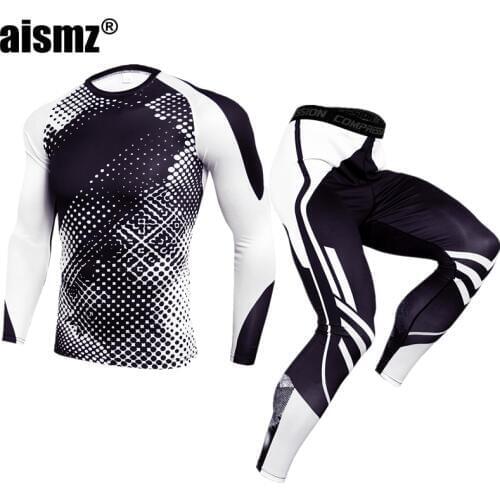 Aismz Men Thermal Underwear Sets Compression Sweat Quick Drying Long Johns Fitness Bodybuilding Shapers Sexy Tights Mens Legging
