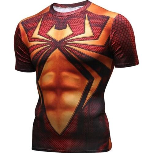 Summer Super hero Mens tights fitness running Quick dry T-shirt short sleeves compression 3D Printed T-shirts