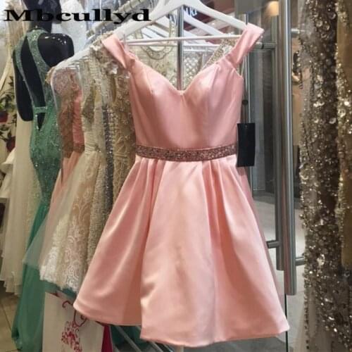 Mbcullyd Short Prom Dresses For Women 2020 Elegant Off Shoulder Pink Mini Dress Party Gowns With Beading Vestidos de fiesta