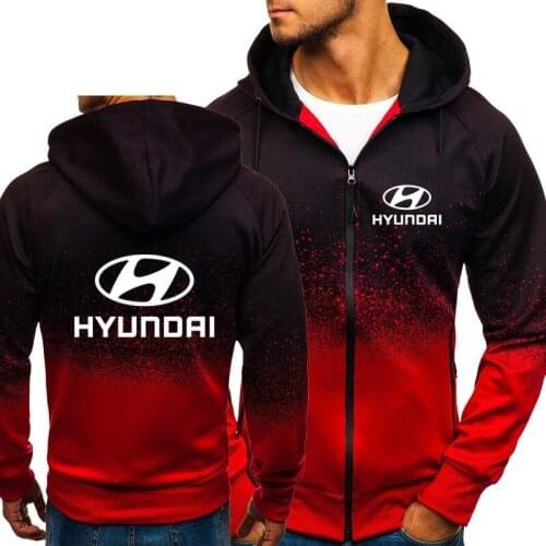 New Spring Autumn Mens hoodie Hyundai Car Logo Print Casual Harajuku Gradient color Hooded Sweatshirts Mens zipper Jacket