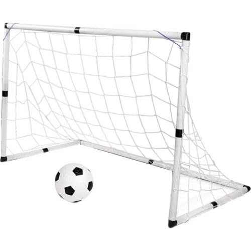 Outdoor DIY Football Plaything Set 1 Pc Mini Kids Soccer Goal Net with 1Pc Synthetic Leather Football 1pc Inflator and 4 Pcs Iro