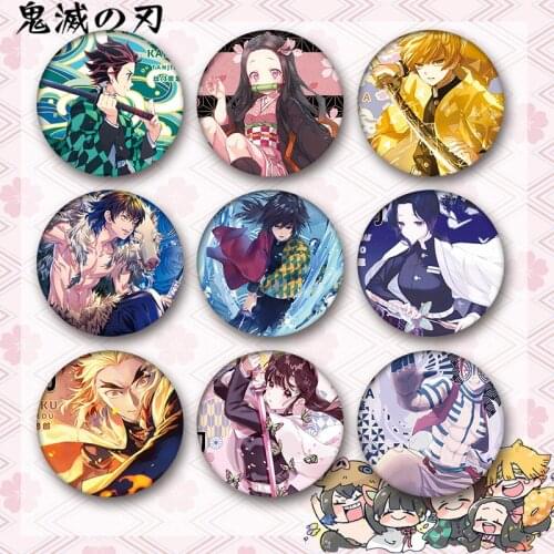 New Anime Demon Slayer 58mm Anime Tinplate Nezuko Tanjirou Butterfly Bear Badge Ornament Backpacks Bag Badges Button Brooch Pins