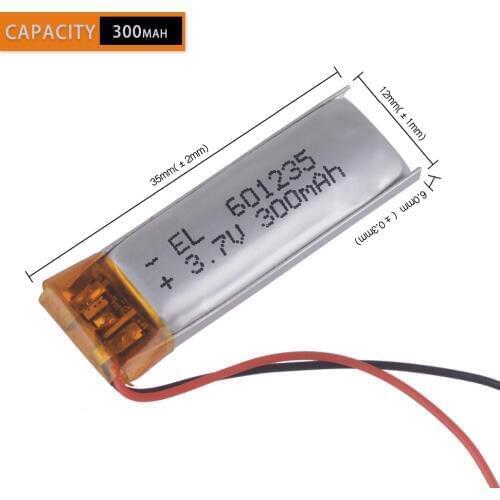 3.7V 300mAh Rechargeable Battery 601235 Lithium Polymer Li-Po ion batteries For DIY Mp3 GPS PSP bluetooth Headphone Headset