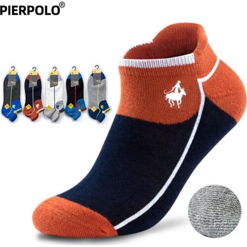 PIER POLO Socks Mens Fashion Towel Bottom Boat Ankle Socks Cotton Embroidery Sport Socks 5 Pairs/Lot