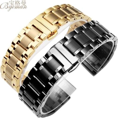 Black Metal Stainless steel Watchbands Straps Bracelets with curved end Watch band 14mm 15mm 16mm 17mm 18mm 19mm 20mm 21mm 22mm