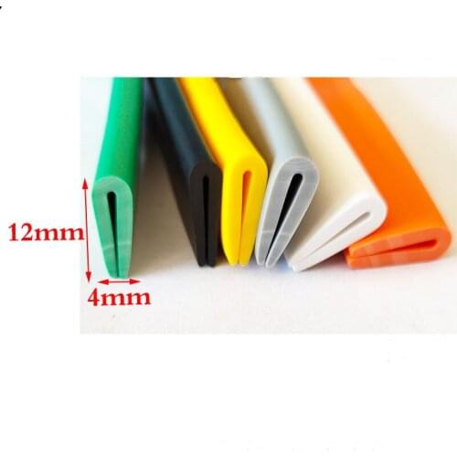 Rubber U Sealing Strip 12x4mm 1mm thick Glass Metal Car Wood Panel Board Round Edge Encloser Shield Green Orange Yellow Black